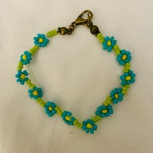 Turquoise & Lime Colored Daisy Chain Bracelet